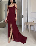 Wine Red Off Shoulder Straps Multi-layered Ruffles Long Prom Dress, HZ0319