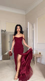 Wine Red Off Shoulder Straps Multi-layered Ruffles Long Prom Dress, HZ0319