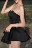 Black Strapless A-Line Ruffles Lovely Mini Homecoming Dress, HZ0319