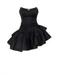 Black Strapless A-Line Ruffles Lovely Mini Homecoming Dress, HZ0319