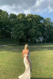 Ivory Off Shoulder Satin Long Prom Dress with Slit, HZ0319