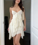 Ivory Spaghetti Straps V Neck Layers Short Homecoming Dress, HZ0319
