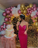 Hot Pink Sweatheart Velvet Long Party Dress Birthday Dress, HZ0319
