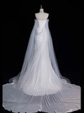 White Strapless Chiffon Mermaid Long Wedding Dress with Train, HZ0319