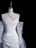 White Strapless Chiffon Mermaid Long Wedding Dress with Train, HZ0319