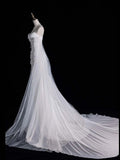 White Strapless Chiffon Mermaid Long Wedding Dress with Train, HZ0319