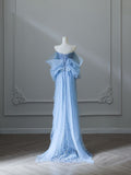 Gorgeous Blue Off Shoulder Sequins Mermaid Long Prom Dress, HZ0319