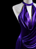 Elegant Purple Halter Satin Mermaid Long Formal Prom Dress, HZ0319