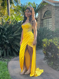 Sweetheart Yellow Long Prom Dress Sheath Evening Dress, HZ0319