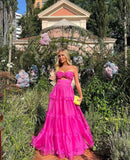 Strapless A Line Hot Pink Prom Dresses Wedding Guest Dress, HZ0319