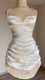 White Short Satin Sheath Birthday Dress Short Prom Dress, HZ0319