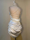 White Short Satin Sheath Birthday Dress Short Prom Dress, HZ0319