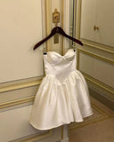 White Sweetheart A-Line Satin Short Birthday Dress Homecoming Dress, HZ0319