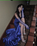 Elegant Purple Strapless A-Line Satin Long Prom Dress Evening Gown, HZ0319