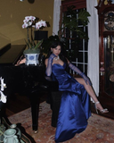 Elegant Purple Strapless A-Line Satin Long Prom Dress Evening Gown, HZ0319