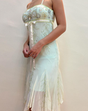 Spaghetti Straps Beading Ruffles Midi Length Vintage Party Dress, HZ0319