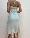 Spaghetti Straps Beading Ruffles Midi Length Vintage Party Dress, HZ0319