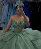 Shiny Green Sweetheart Quinceanera Dress Sweet 16 Ball Gown, HZ0319