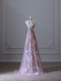 Pink Strapless A-Line Floral Long Formal Prom Gown Evening Dress, HZ0319