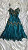 Spaghetti Straps Chiffon Beads Midi Length Vintage Prom Dress, HZ0319