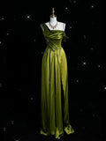 Green Straps Sheath Satin Long Formal Evening Party Dress, HZ0319