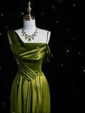 Green Straps Sheath Satin Long Formal Evening Party Dress, HZ0319