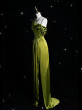 Green Straps Sheath Satin Long Formal Evening Party Dress, HZ0319