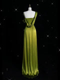 Green Straps Sheath Satin Long Formal Evening Party Dress, HZ0319