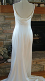 White Spaghetti Straps Beading Satin Vintage Wedding Dress, HZ0319