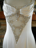 White Spaghetti Straps Beading Satin Vintage Wedding Dress, HZ0319