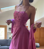 Fuchsia Spaghetti Straps A-Line Vintage Party Dress Birthday Outfits, HZ0319