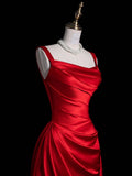 Charming Red Straps Sheath Satin Long Evening Party Dress, HZ0319