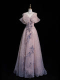 Pink Straps Off Shoulder A-Line Long Formal Prom Dress, HZ0319