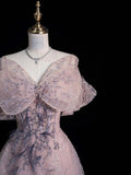 Pink Straps Off Shoulder A-Line Long Formal Prom Dress, HZ0319