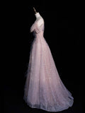 Pink Straps Off Shoulder A-Line Long Formal Prom Dress, HZ0319