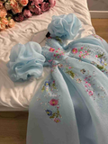 Blue A-Line Chiffon Appliques Princess Long Party Dress, HZ0319