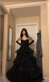 Black Sweetheart A-Line Tulle Long Formal Party Dress, HZ0319
