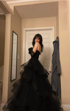 Black Sweetheart A-Line Tulle Long Formal Party Dress, HZ0319