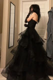 Black Sweetheart A-Line Tulle Long Formal Party Dress, HZ0319