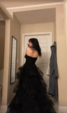 Black Sweetheart A-Line Tulle Long Formal Party Dress, HZ0319