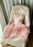 Pink Spaghetti Straps A-Line Homecoming Dress Mini Birthday Dress, HZ0319