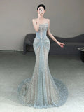 Stunning Off Shoulder Mermaid Beading Long Party Dress Evening Gown, HZ0319