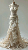 Elegant Ivory Straps Mermaid Wedding Dress Evening Gown, HZ0319