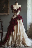 Gorgeous One Straps A-Line Floral Wedding Dress Evening Gown, HZ0319