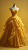 Yellow A-Line Sweetheart Neck Long Prom Dress Evening Gown, HZ0319