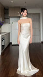 Elagant Ivory Halter Mermaid Satin Long Party Dress, HZ0319