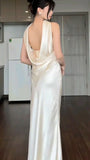 Elagant Ivory Halter Mermaid Satin Long Party Dress, HZ0319