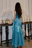 Blue Spaghetti Straps A-Line Chiffon Long Party Dress, HZ0319