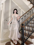 White Spaghetti Straps A-Line Chiffon Long Party Dress, HZ0319