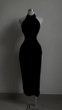 Black Halter Sheath Long Evening Party Dress with Split, HZ0319